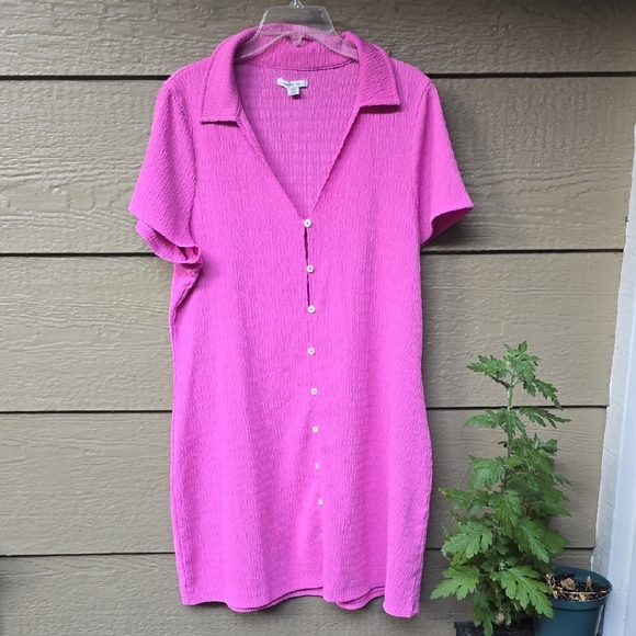 American Eagle Smocked Pink Button-Front Polo Mini Dress - XXL - Picture 6 of 14